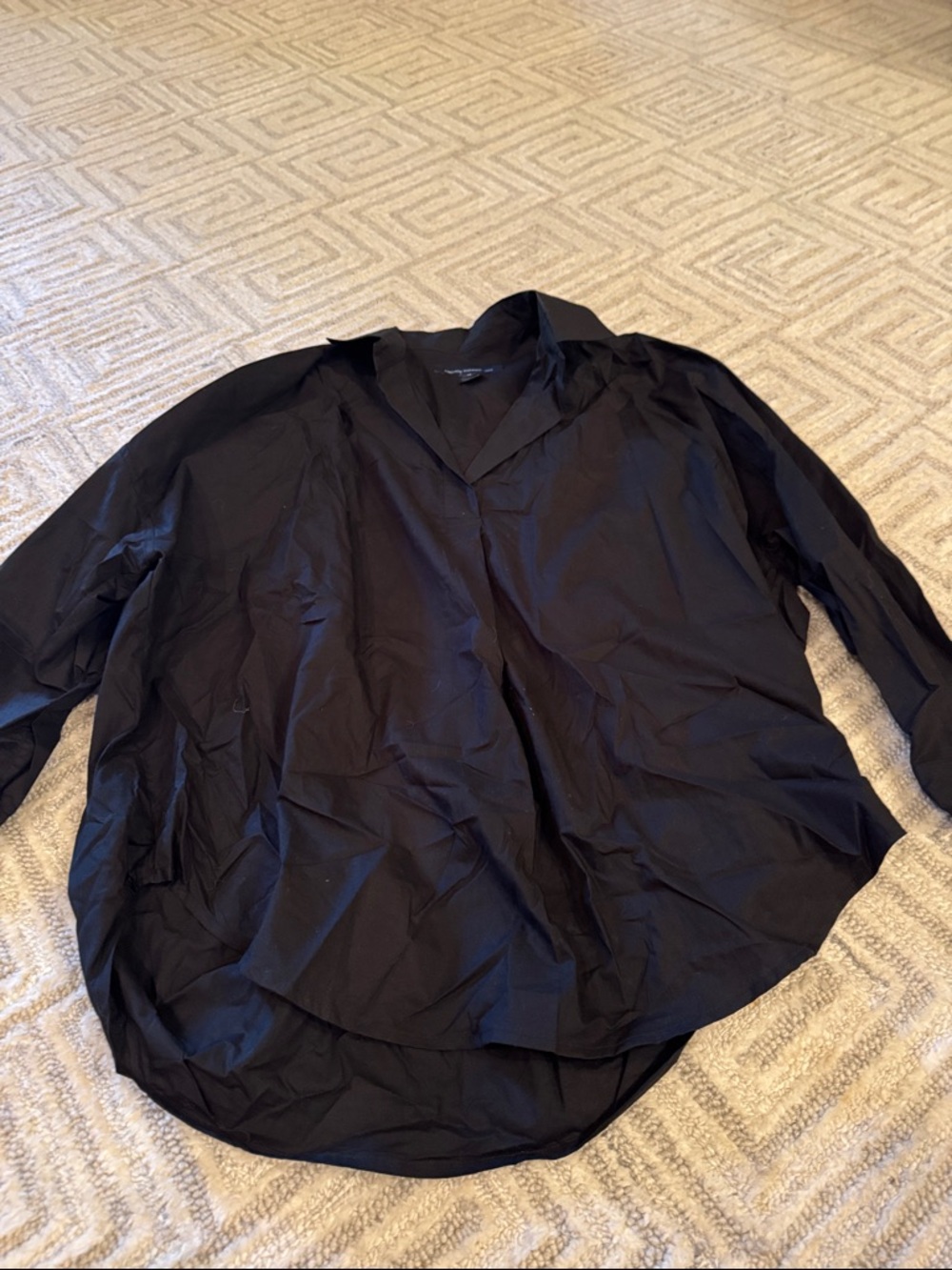 French Connection Black Popover Long Sleeve, oversized Poplin cotton Blouse